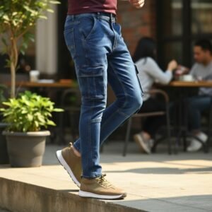 Seven Pocket Cargo Denim Pants - Mid Blue